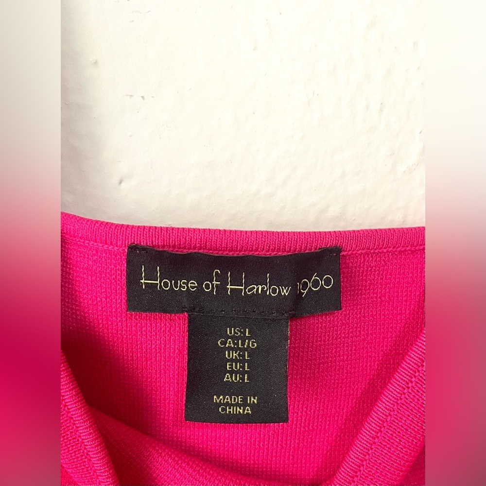 House of Harlow 1960 Hot Pink Puff-Sleeve Square Neck Top Size Large - Picture 6 of 8